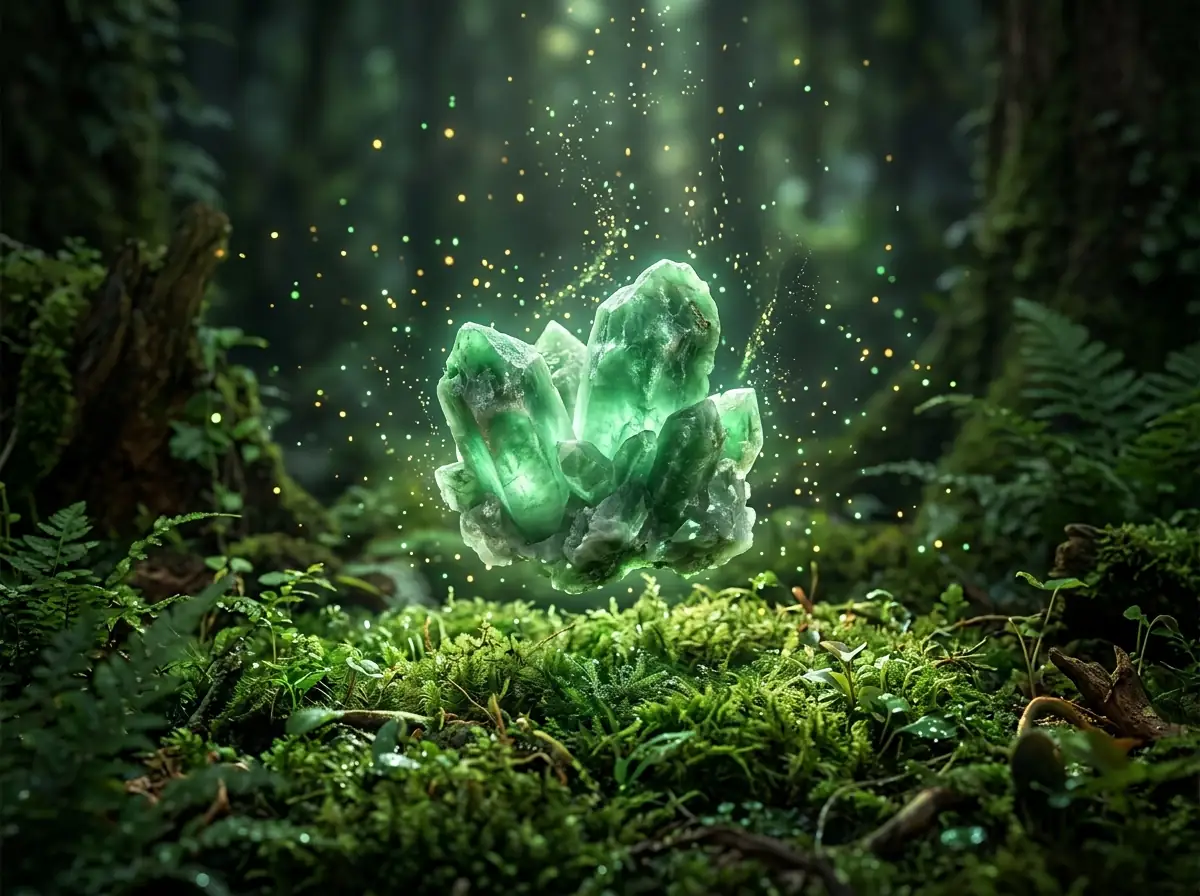 Glowing Jade Geode floating in ruins